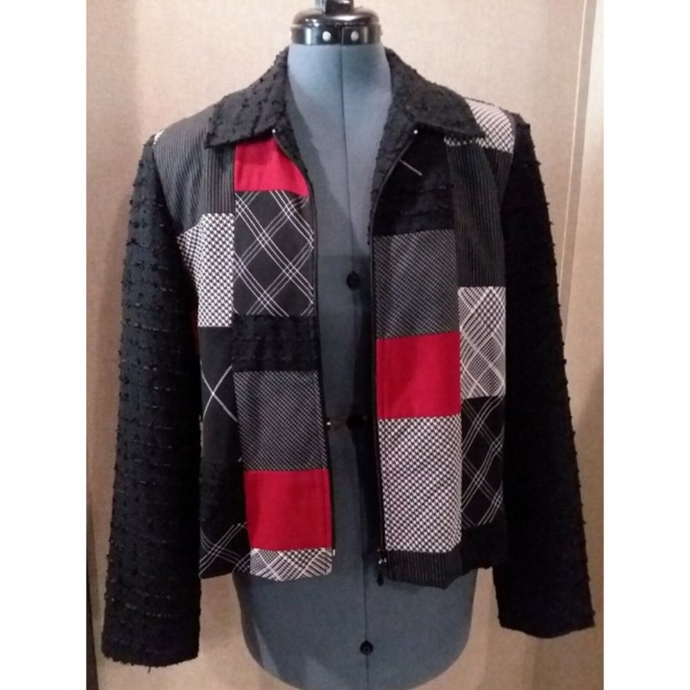 Patchwork Color Block Jacket Black Boucle' Arms &… - image 3